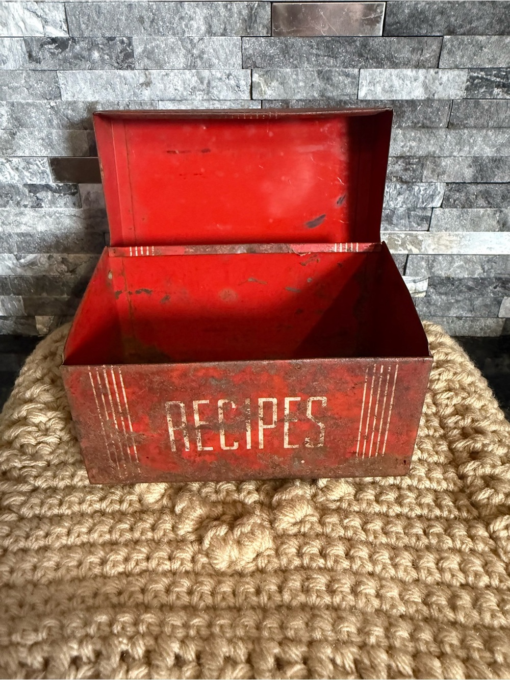 Vintage Granny Core Red Recipe Tin Box - Classic Kitchen Storage